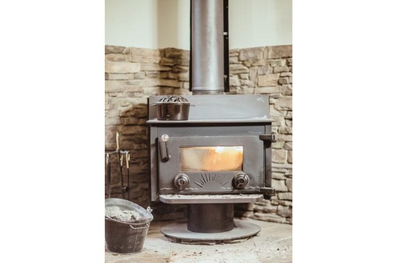 A free standing wood stove.
