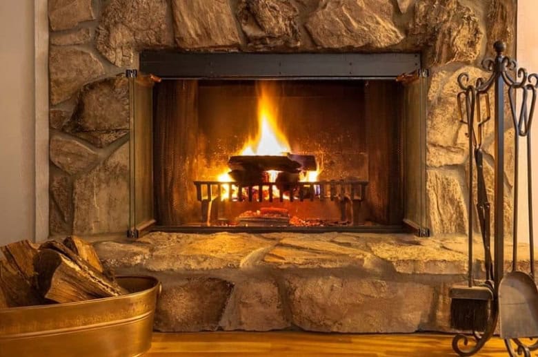 A clean burning wood fireplace.