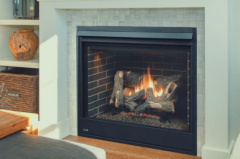 A direct vent gas fireplace.