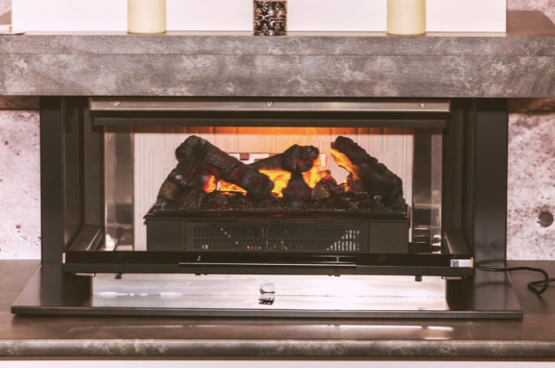An electric fireplace.