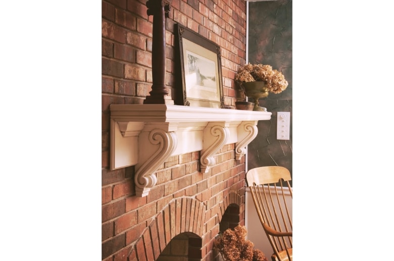 A fireplace mantel.