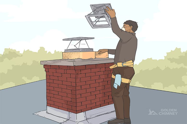 Man removing chimney cap to check what does a flue look like