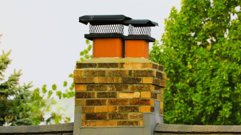 Chimney caps on two chimneys. Know why a chimney cap glowing red.