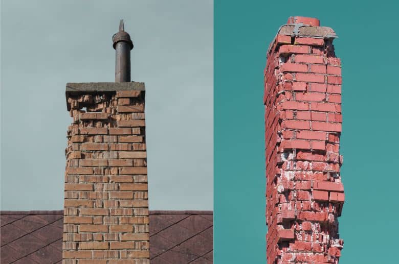 Two chimney's with varying deterioration.