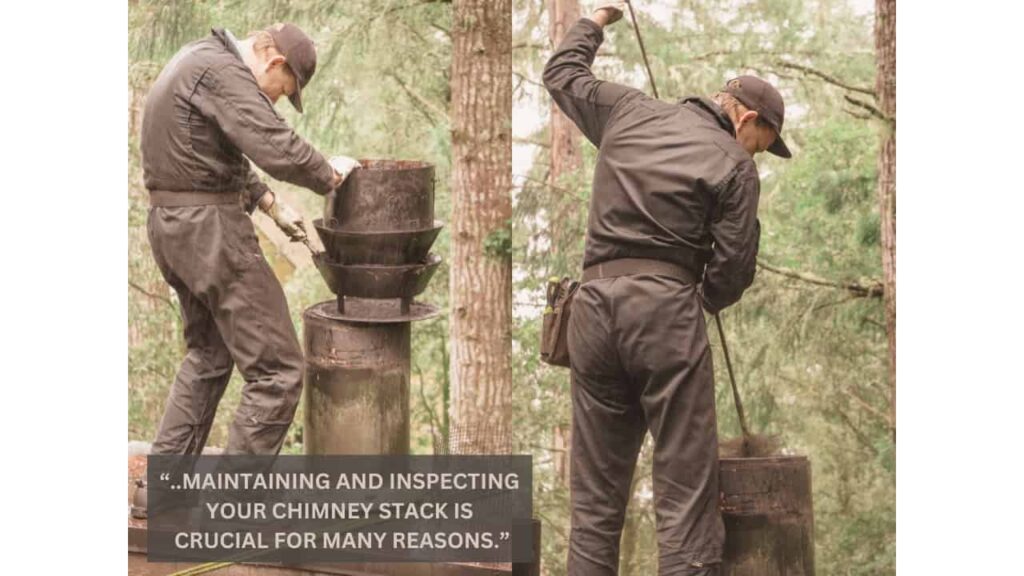 A technician is cleaning a chimney stack.