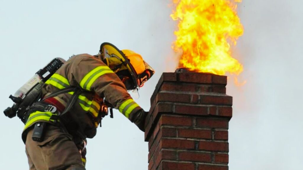 A fireman trying to put out a chimney fire. But do chimney liners prevent chimney fires? Know more.