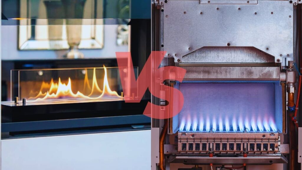 A gas fireplace compared with a gas furnace. Know more about gas fireplace efficiency vs furnace efficiency.