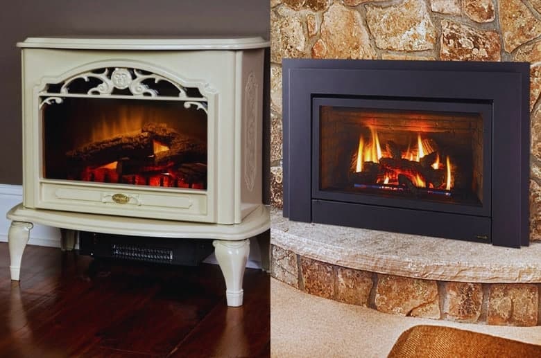 A ventless gas fireplace and a gas fireplace insert.