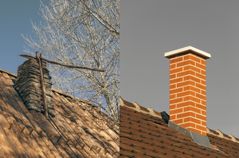 An old chimney and a newly built chimney.