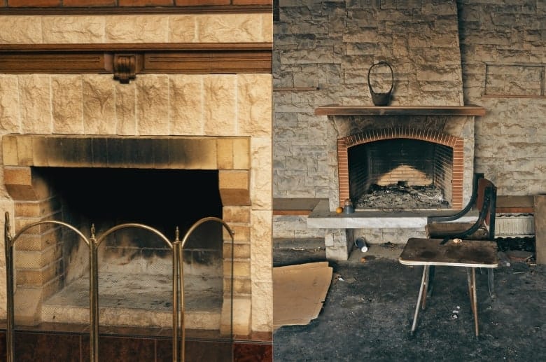 A fireplace with visible soot.