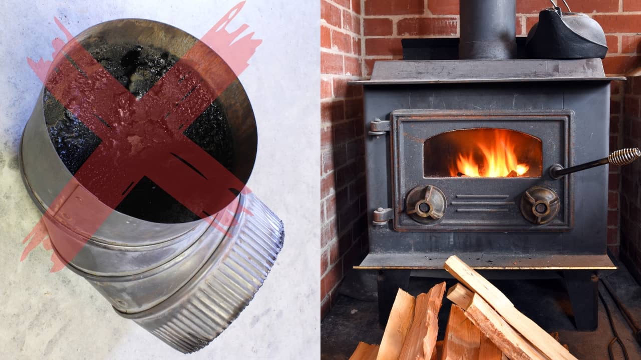A wood stove flue filled with creosote. Know how to avoid creosote buildup in wood stoves.
