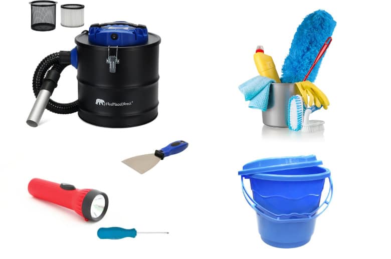 Tools for cleaning a pellet stove.