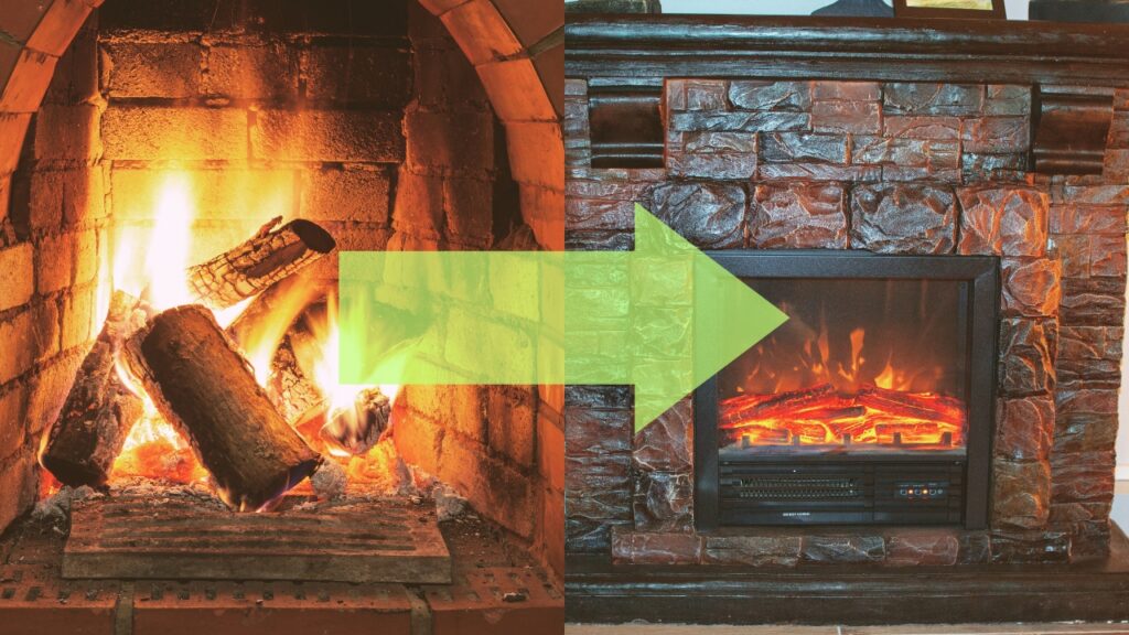 A wood fireplace and an electric fireplace. Know how to convert wood burning fireplace to electric.