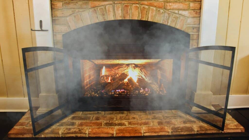 Smoke in the living room coming from the fireplace. Discover ways on how to get rid of fireplace smoke smell in house.