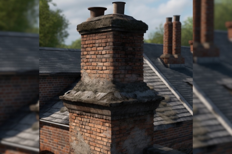 A chimney with loose bricks. It is one of the characteristics of a spalling chimney.