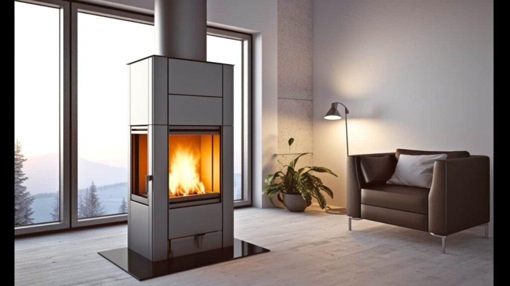 A pellet stove inside the living room. Know more about Pellet Stove Repair.
