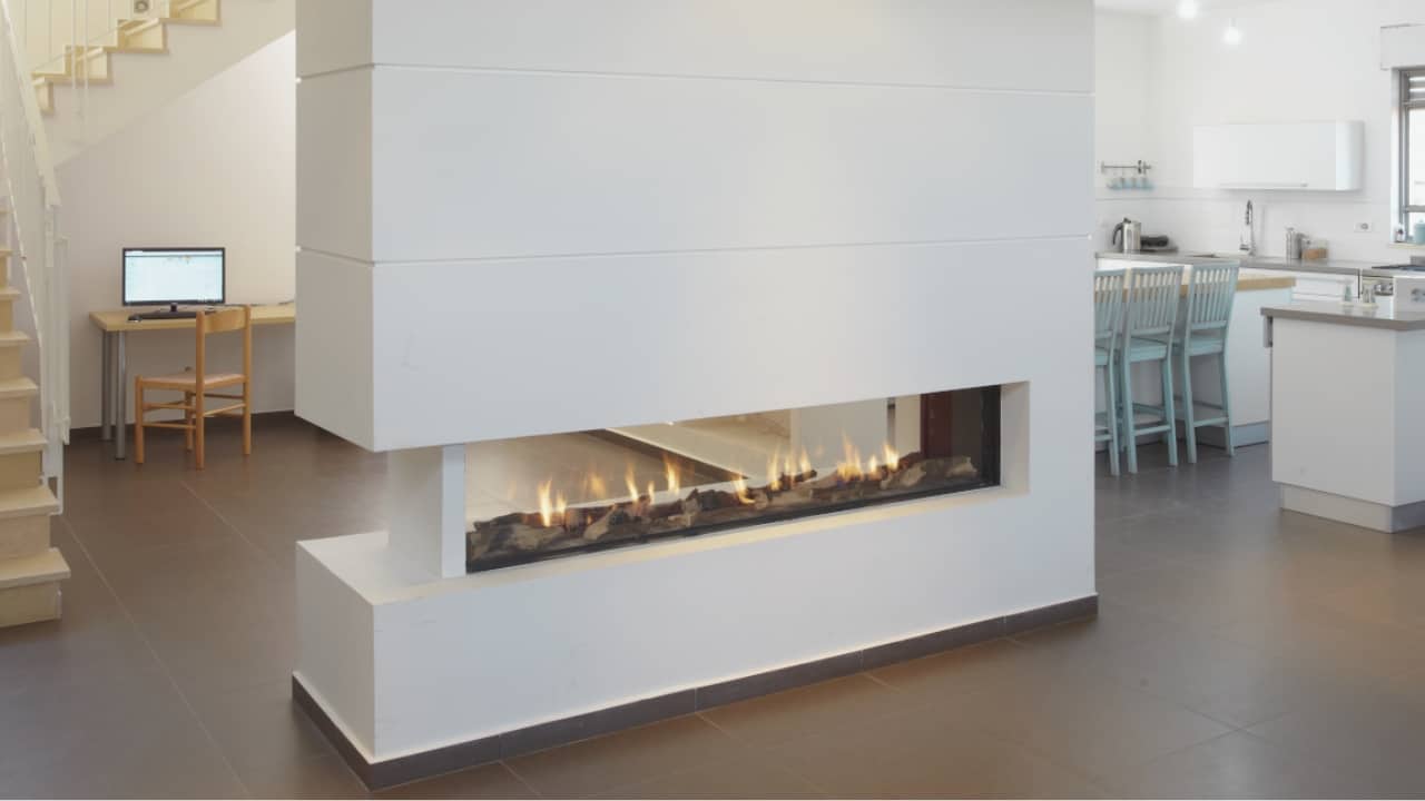 A double sided fireplace. Find out about Double Sided Fireplace Problems.