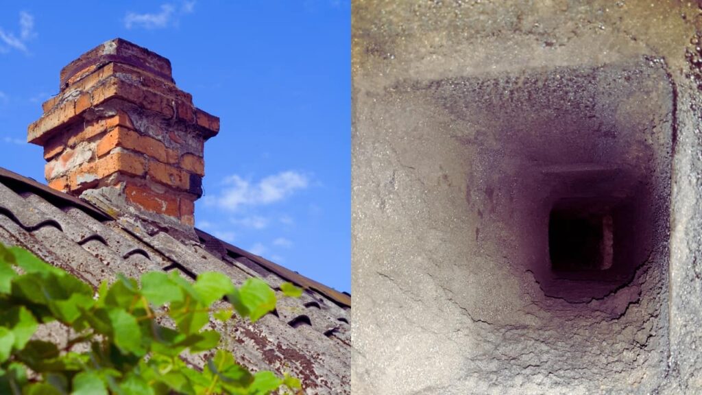 A chimney and the chimney flue. Find out How to Repair a Cracked Chimney Flue.