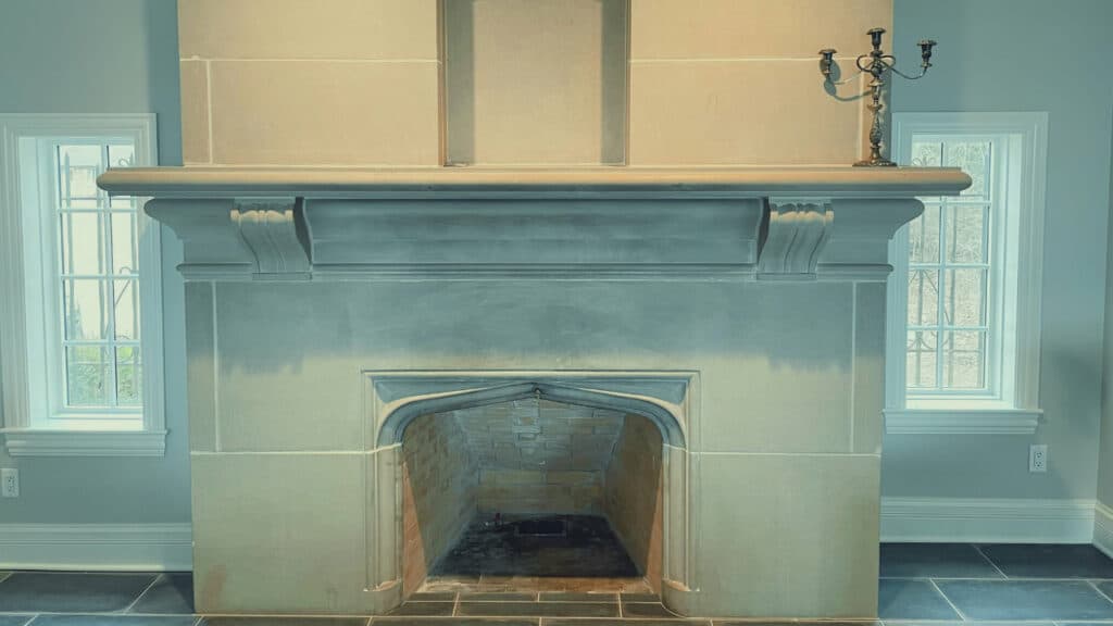 A limestone fireplace. Know how to do a limestone fireplace repair.