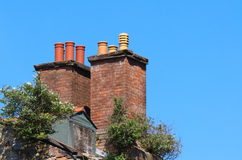 A masonry chimney.