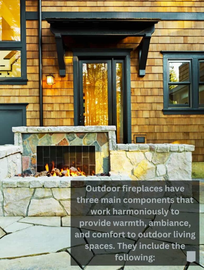 An outdoor fireplace.