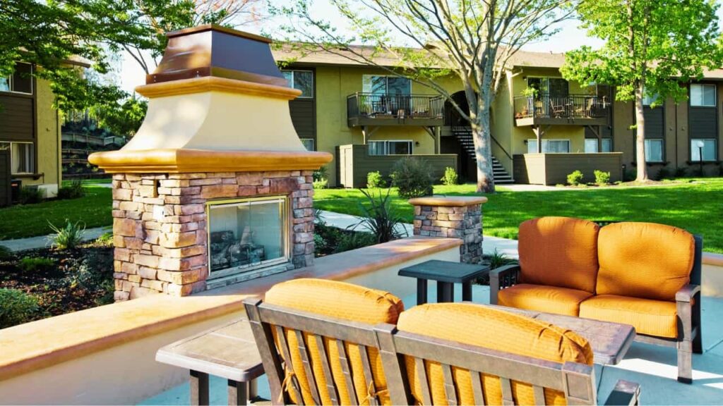 An outdoor fireplace. Know more about outdoor fireplace repair.