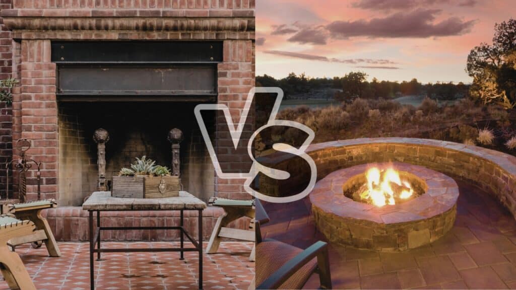 An outdoor fireplace vs fire pit compared.