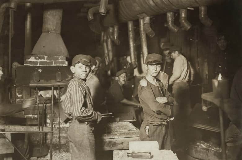 Workers in an industrial area. These are important part of A climbing boy. It is part of the Chimney Sweep History.