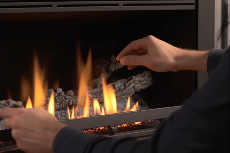 A man operating a gas fireplace. It will influence How Long Can You Run a Gas Fireplace.