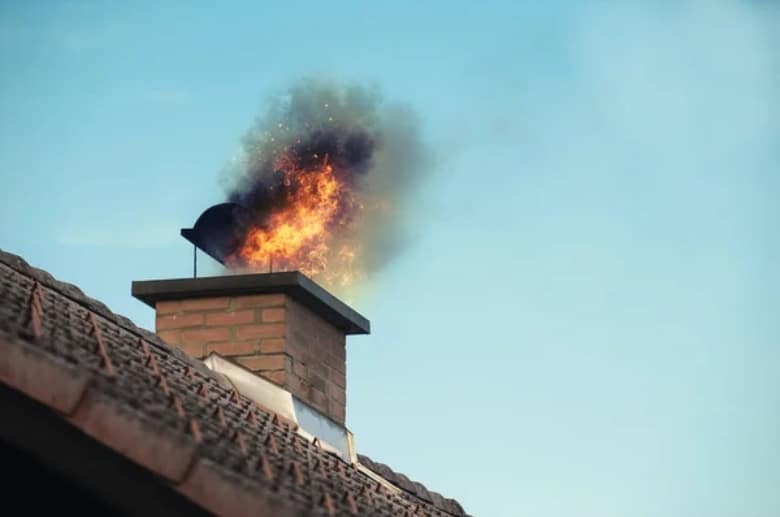 A chimney on fire. Know more about Insulated vs Non-insulated Chimney Liner comparisons.