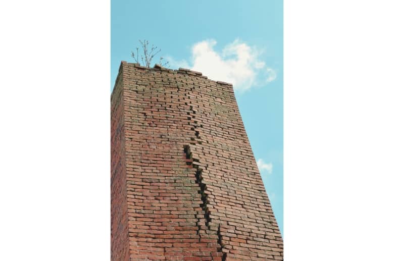A cracked masonry on a chimney