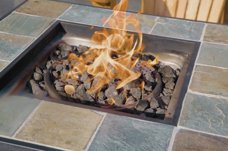 An outdoor ethanol fireplace.