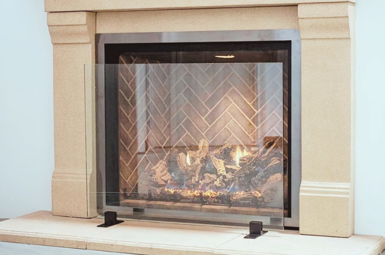 A glass fireplace screen.