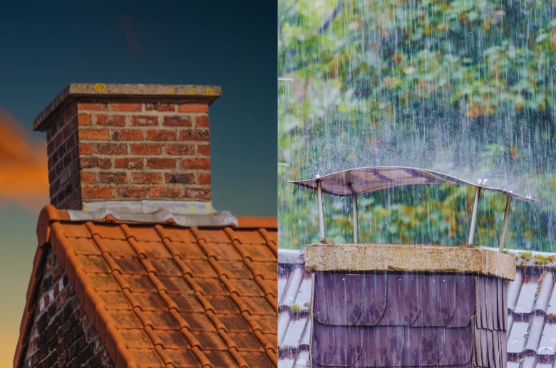 Chimney on a hot seasons and during a rain storm.