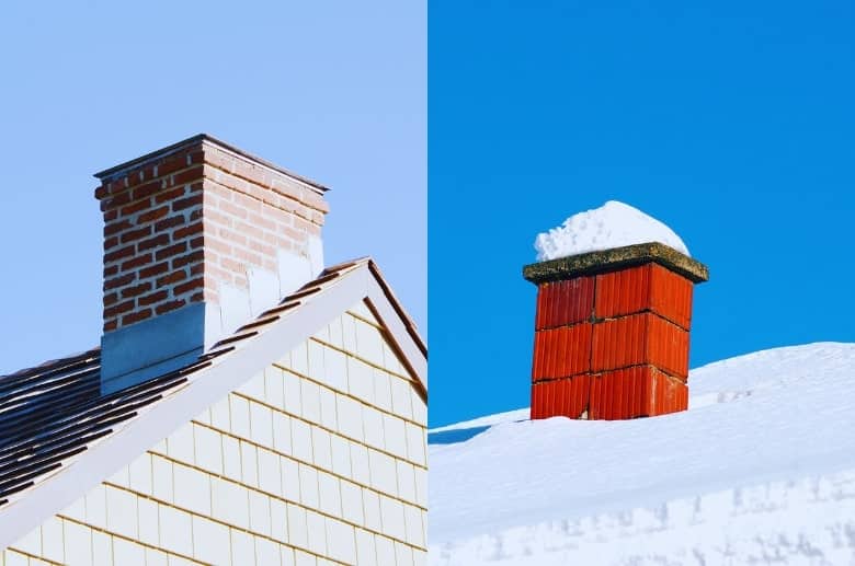 A chimney on a dry seasons and during heavy snow.