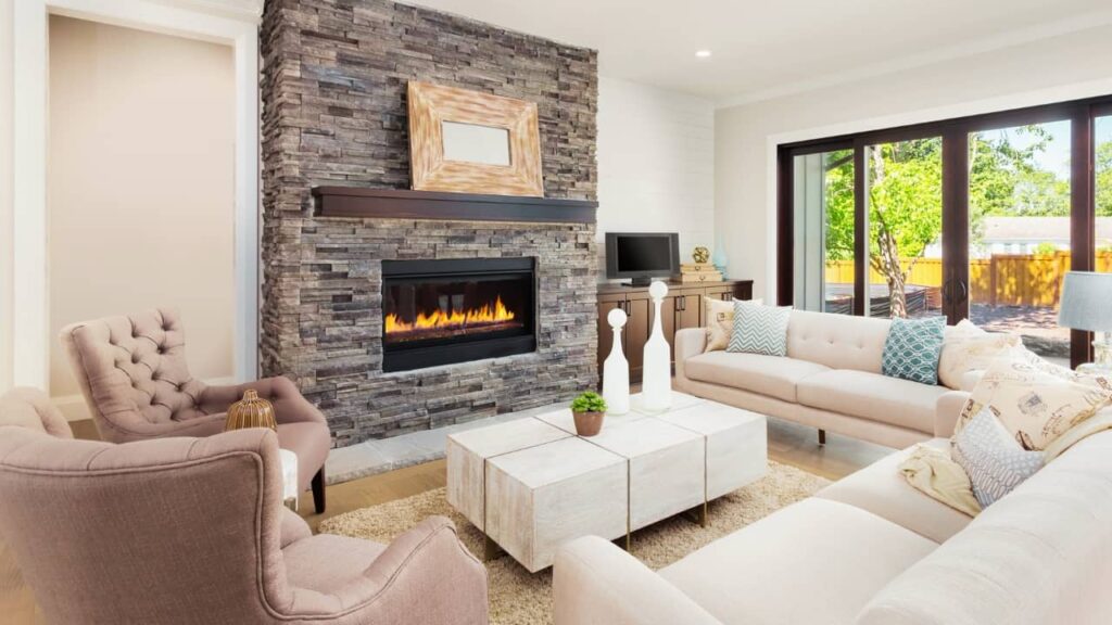 A newly built fireplace inside a living room. Know more about what is the lifespan of a fireplace.