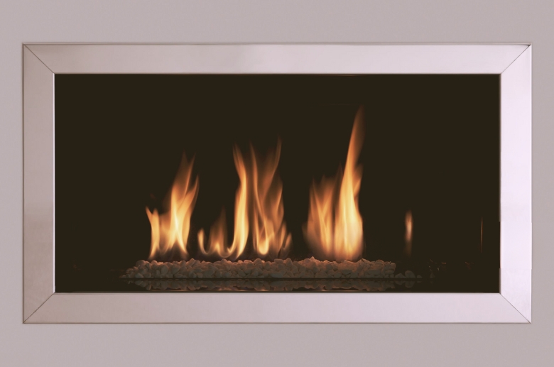 A stylish gas fireplace.