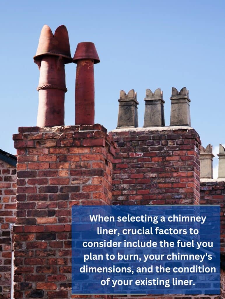 A chimney with multiple flues with different kind of liners.