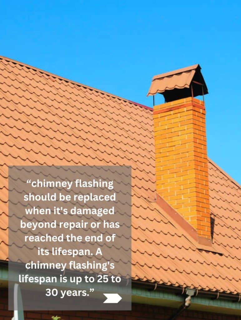A chimney on the roof with new flashing.