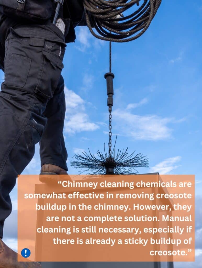 Someone cleaning a chimney with a chimney brush.