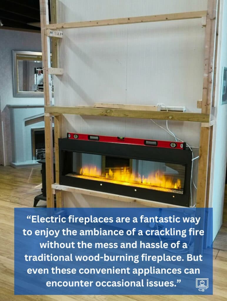An electric fireplace in the middle of a repair.