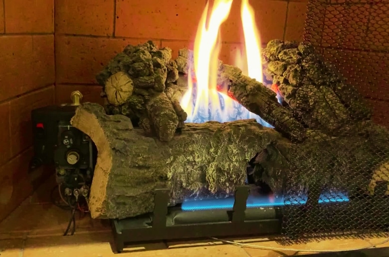 A gas fireplace without a fan.