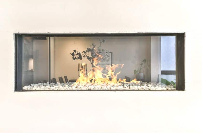 See through gas fireplace heater