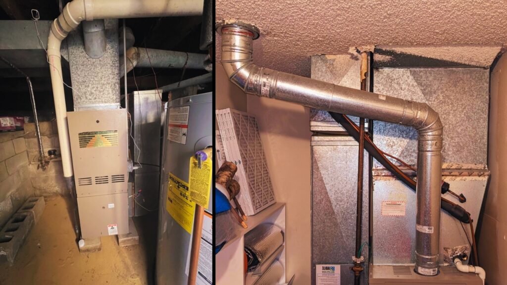 A gas furnace with flue. Know if gas furnace flue cleaning is necessary.
