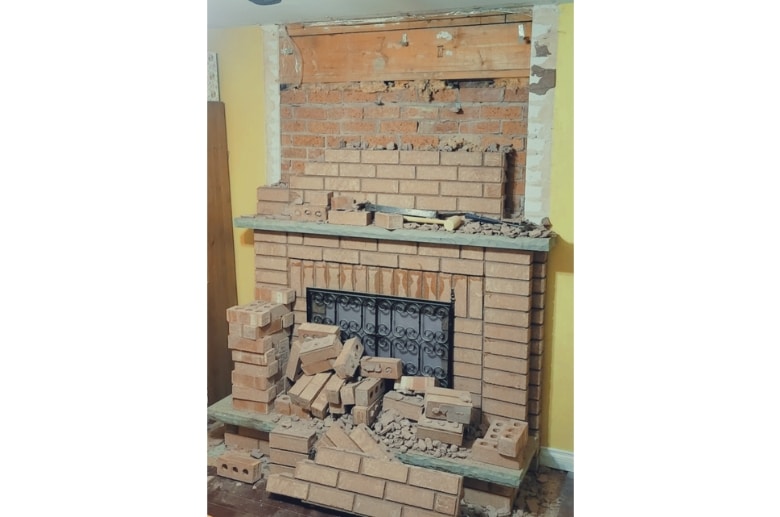 A new fireplace with new bricks