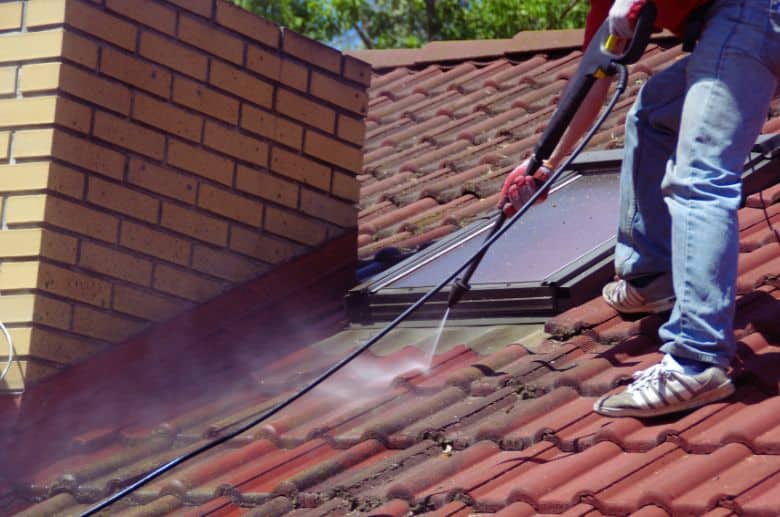 pressure washing a roof