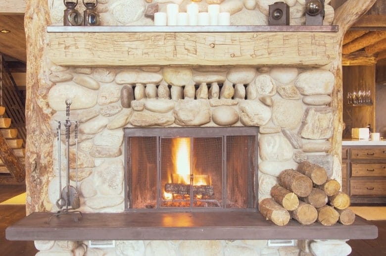 A closed hearth fireplace.